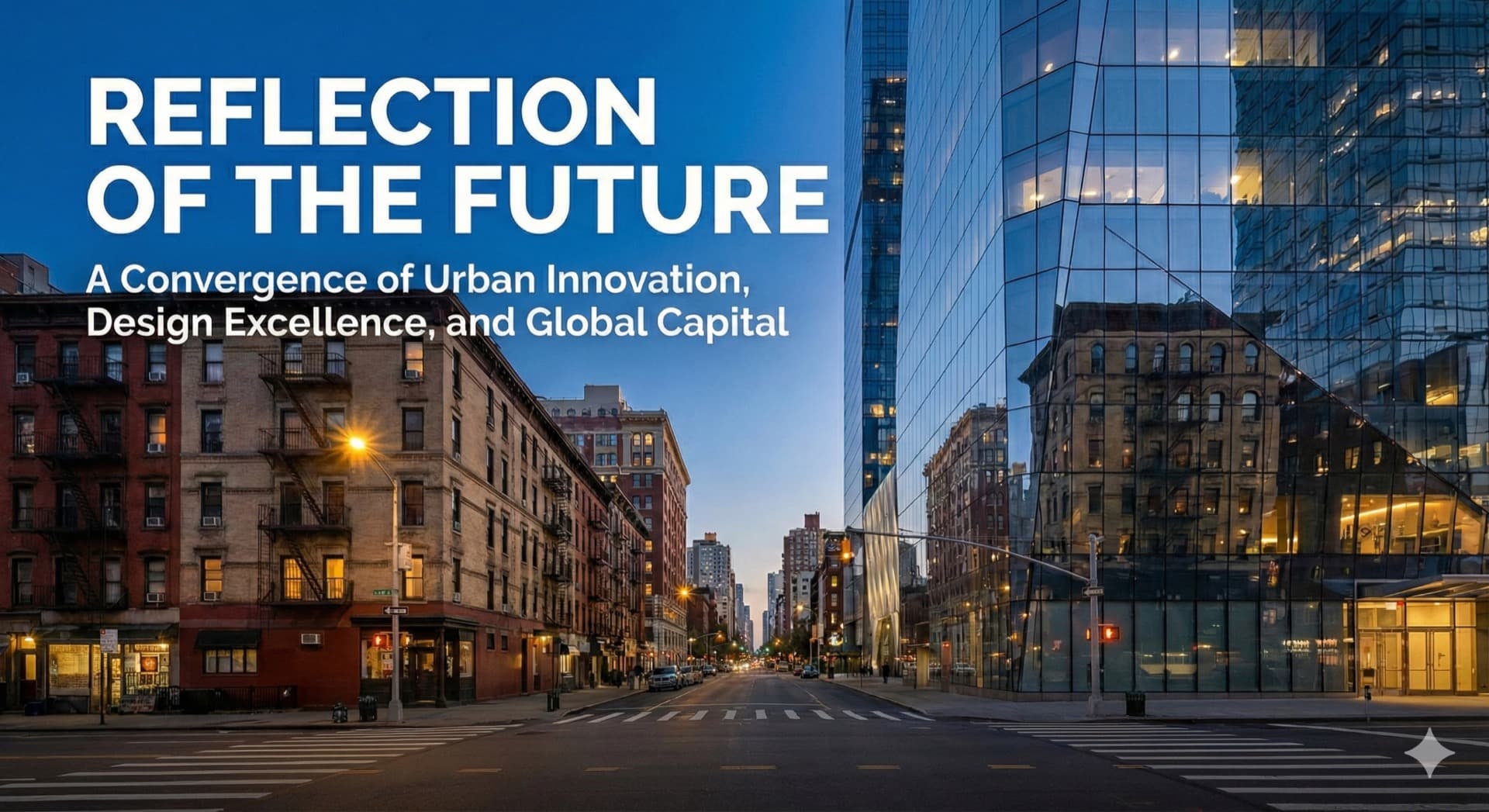 New York City — old tenements reflected in modern glass towers